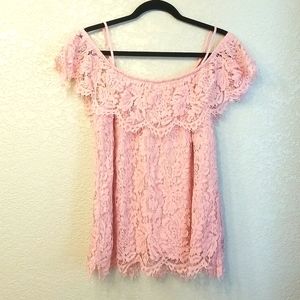 Lace dusty rose pink off shoulder top lined xl